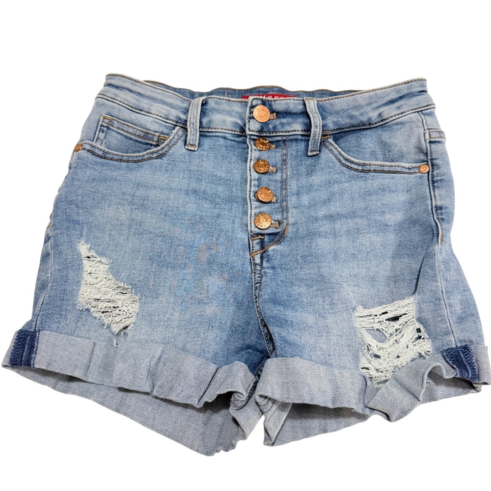 Guess Distressed Denim Shorts 27 Womens Light Wash Button Fly Cuffed Streetwear